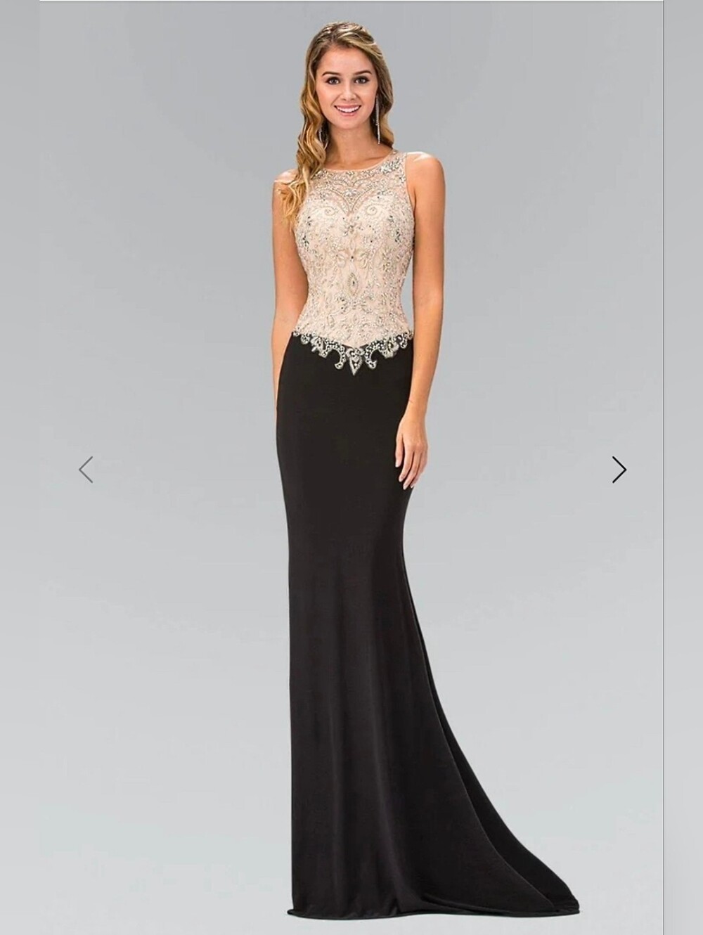 Embellished Two-Tone Evening Gown - Black and Champagne Size M